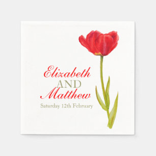 Papel Boda de un solo tulipán rojo llamado servilleta de