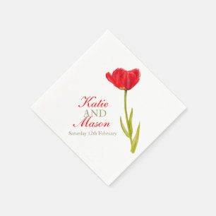 Papel Boda de un solo tulipán rojo llamado servilleta de
