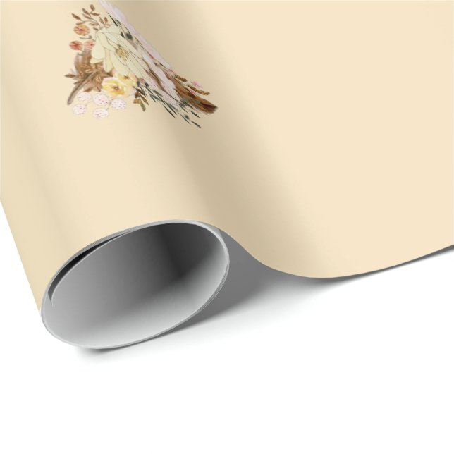 Papel Boho Floral de envolvimiento Beige (Esquina del rollo)