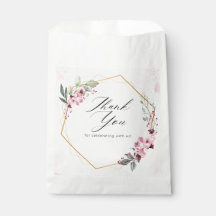 Bolsa de agradecimiento de boda con flores rosadas