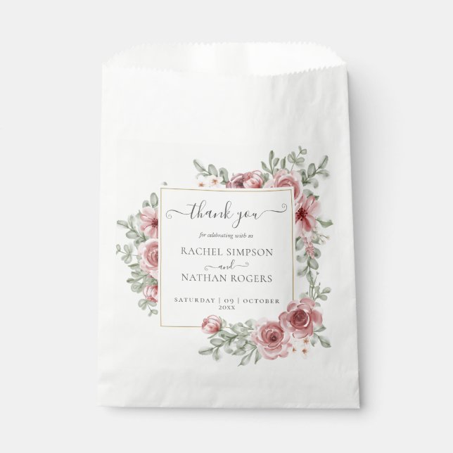 Papel Bolsa de agradecimiento para boda de oro rosa polv (Anverso)