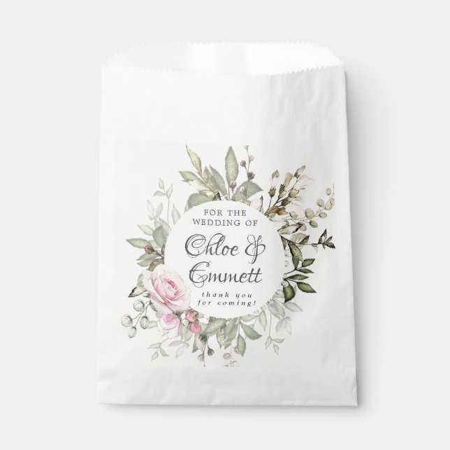 Papel Bolsa de agradecimiento para boda floral rosa botá (Anverso)