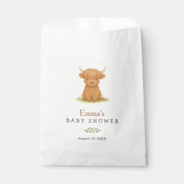 Papel Bolsa de Baby Shower Highland Cow (Anverso)