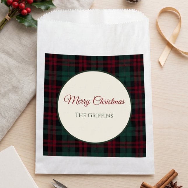 Papel Bolsa de Favor Clásico de Cuadros de Navidad (Classic Christmas Plaid Favor Bag)