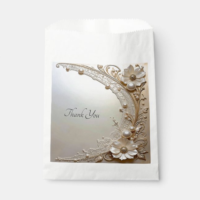 Papel Bolsa de Favor con Flores Blancas Modernas y Perla (Anverso)