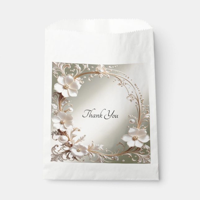 Papel Bolsa de Favor con Marco Floral Blanco Ornate (Anverso)