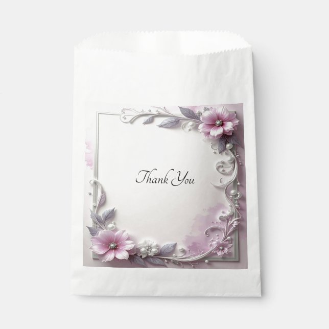 Papel Bolsa de Favor con Marco Floral Rosa (Anverso)