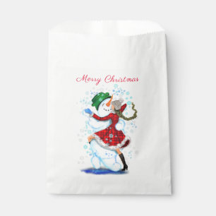 Papel Bolsa de Favor con Muñeco de Nieve y Bailarinas de