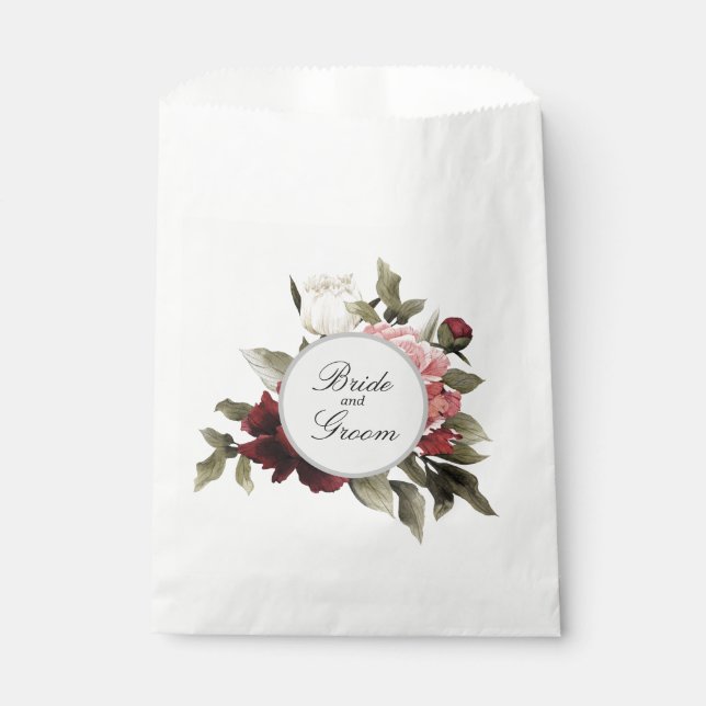 Papel Bolsa de Favor con Ramo de Peonías Burgundy & Blus (Anverso)