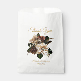 Papel Bolsa de Favor de Agradecimiento Floral Dorado y N