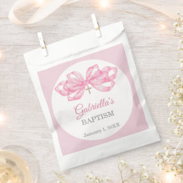 Papel Bolsa de Favor de Bautizo con Lazo Rosa Personaliz
