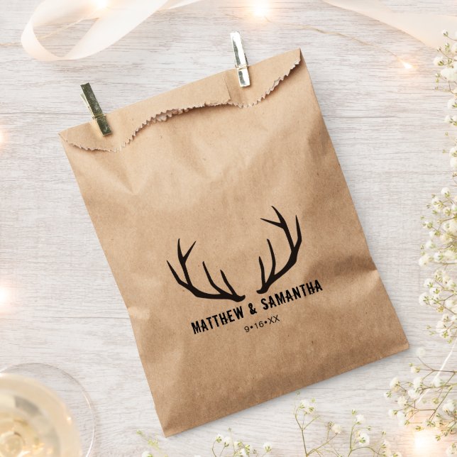 Papel Bolsa de Favor de Boda | Ciervo Rústico (Cortado)