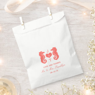 Papel Bolsa de Favor de Boda Coral Seahorse Monogram Bea