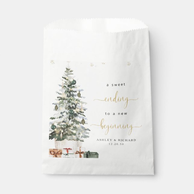Papel Bolsa de Favor de Boda de Árbol de Navidad (Anverso)