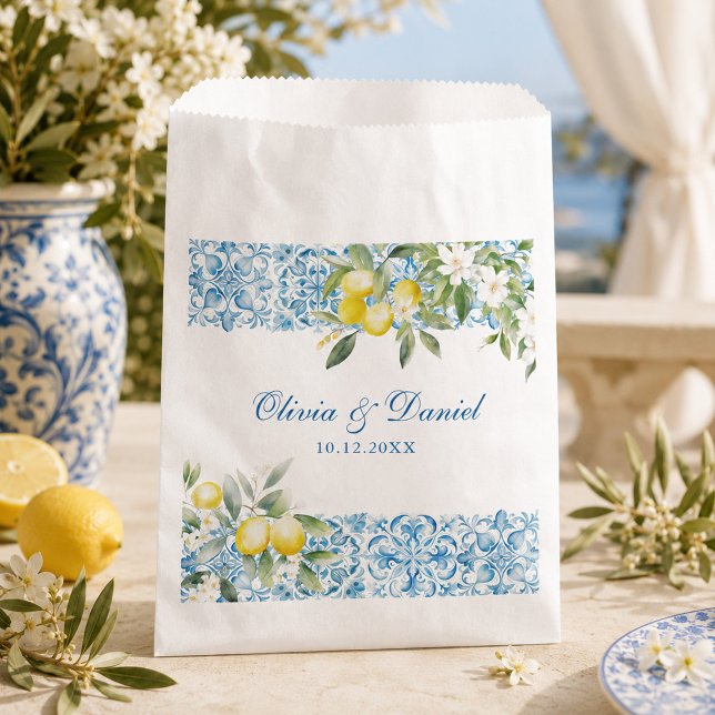 Papel Bolsa de Favor de Boda de Limón Mediterráneo (Mediterranean Lemon Wedding Favor Bag)