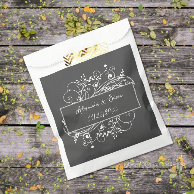 Papel Bolsa de Favor de Boda Furiosa Gris (Gray Flourish Wedding Favor Bags)
