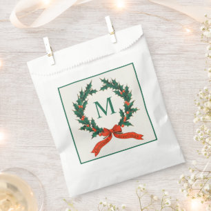 Papel Bolsa de Favor de Corona de Navidad y Inicial Vint