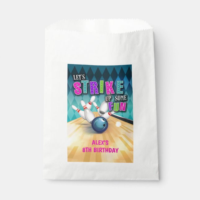 Papel Bolsa de Favor de Cumpleaños de Bolos - Chica (Anverso)