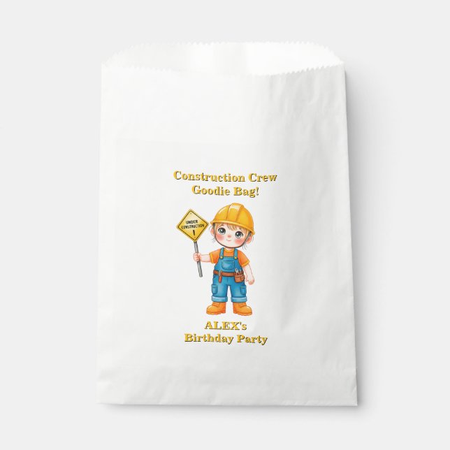 Papel Bolsa de Favor de Cumpleaños de Construcción Edita (Anverso)