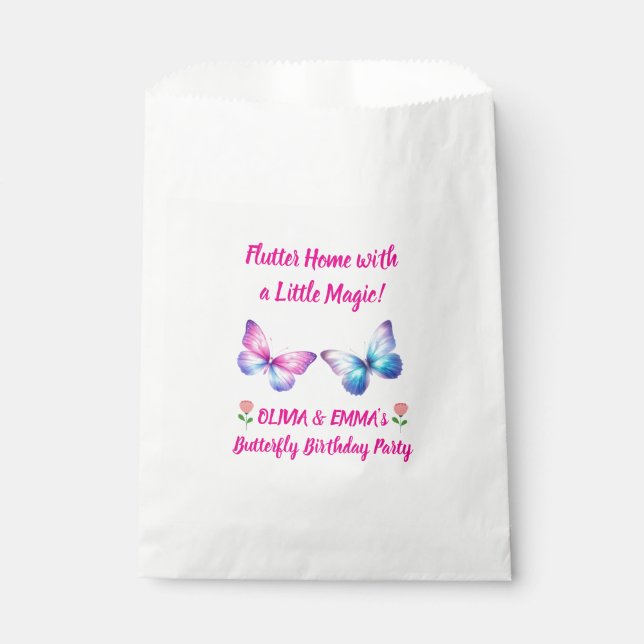 Papel Bolsa de Favor de Cumpleaños de Mariposa Gemelas (Anverso)