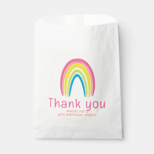 Papel Bolsa de Favor de Cumpleaños de Niñas Arcoíris Ros (Anverso)