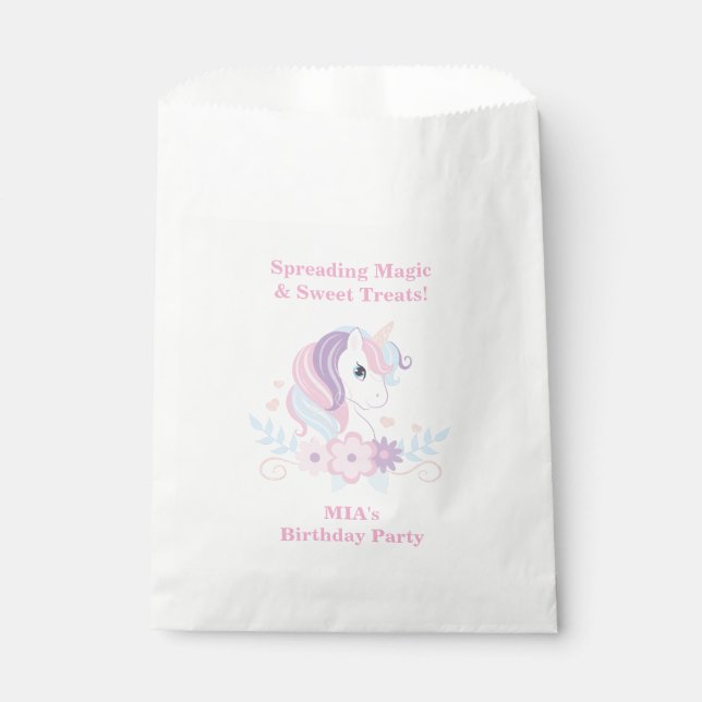 Papel Bolsa de Favor de Cumpleaños de Unicornio Arcoíris (Anverso)