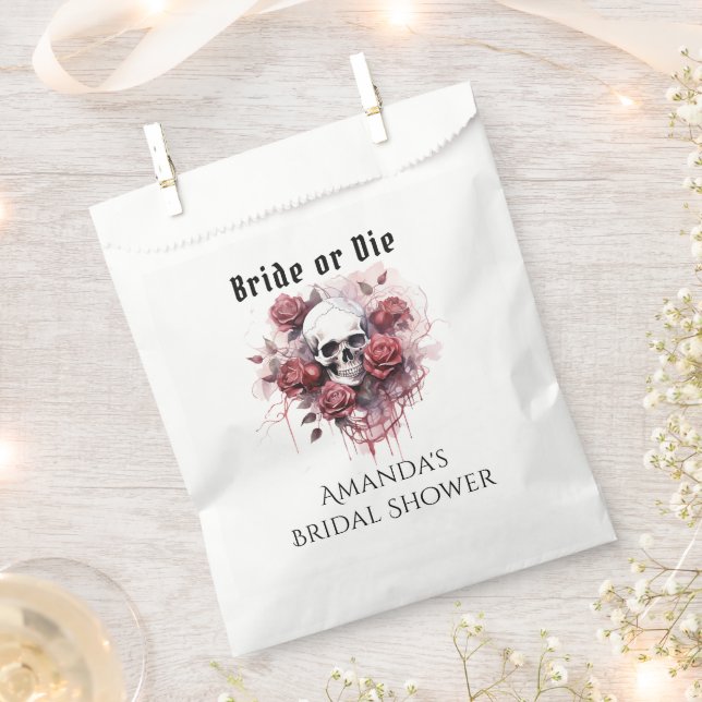 Papel Bolsa de Favor de Ducha Gótica Floral Skull Bridal (Cortado)