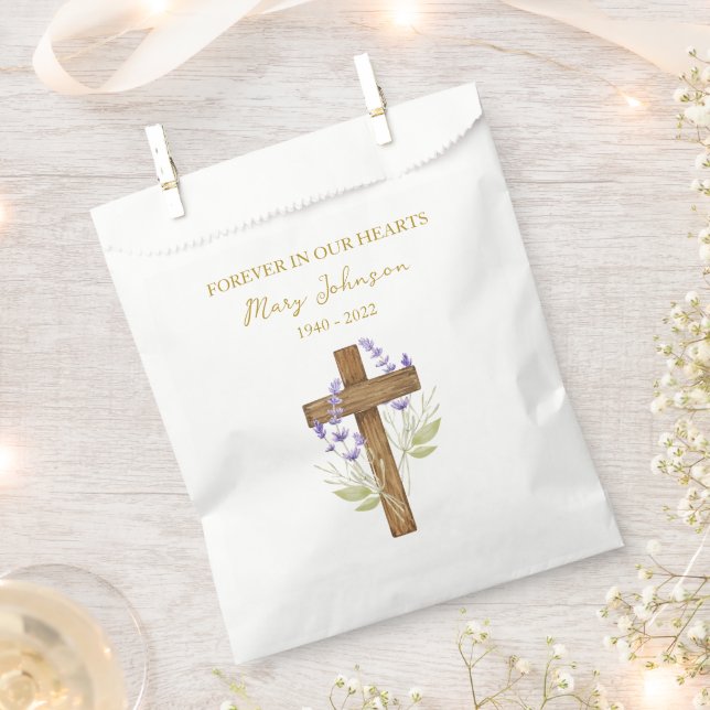 Papel Bolsa de favor de funeral de cruz de lavanda (Cortado)