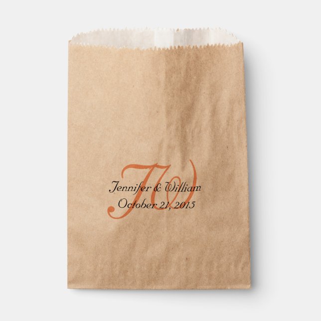 Papel Bolsa de Favor de la Boda Monogramada de Coral (Anverso)