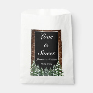 Papel Bolsa de Favor de la Boda Negra de Madera Snowy