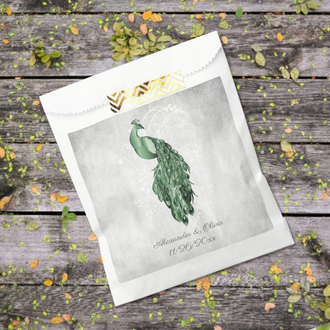 Papel Bolsa de Favor de la Boda Verde Esmeralda (Emerald Green Peacock Wedding Favor Bags)