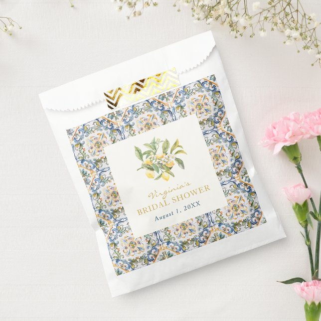 Papel Bolsa de Favor de la Ducha de Limón Bridal (Elegant Italian Lemon Bridal Shower Favor Bag by Painted Paperie)