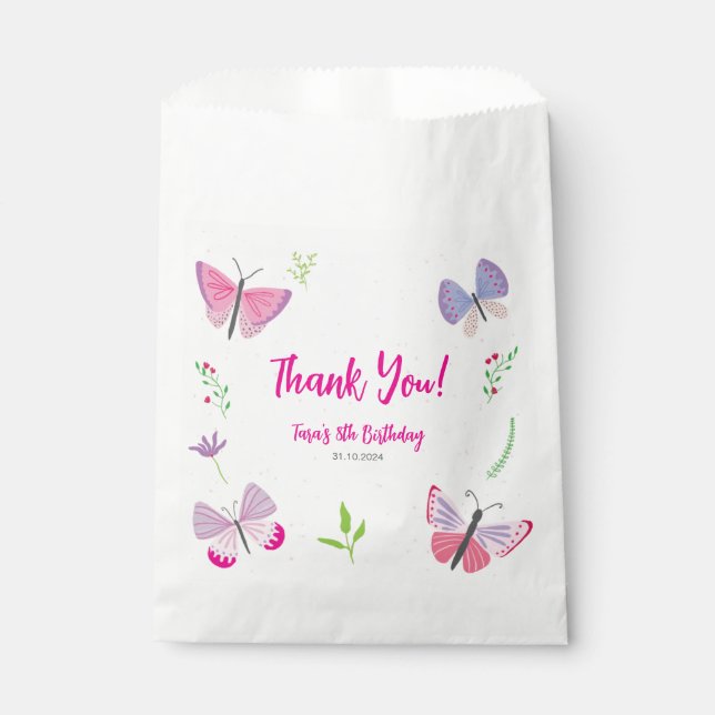 Papel Bolsa de Favor de Mariposa Rosa  (Anverso)