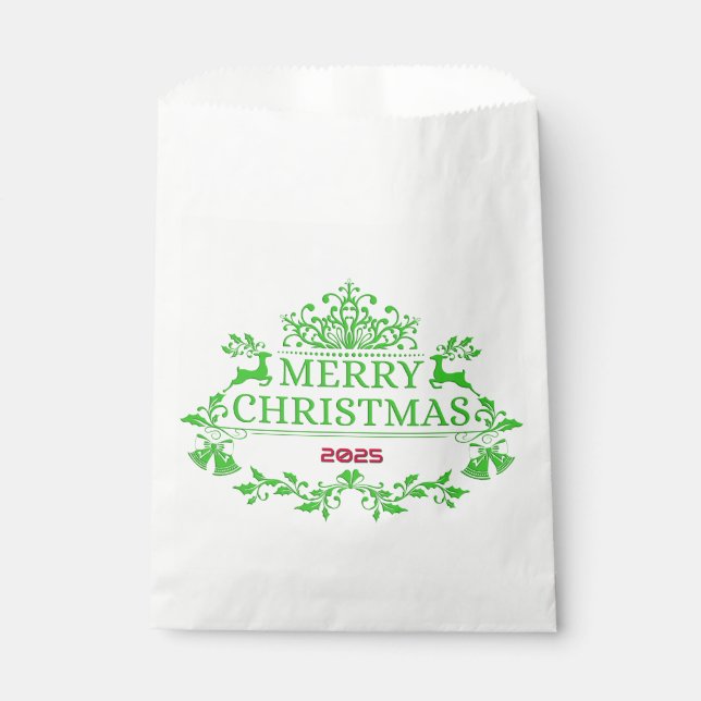 Papel Bolsa de Favor de Navidad con Emblema Verde (Anverso)