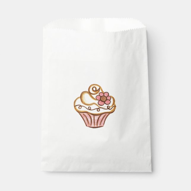 Papel Bolsa de Favor de Panadería de Cupcake Rosa (Anverso)