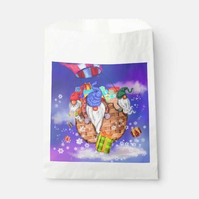 Papel Bolsa de Favor de Regalo de Navidad Gnomos Volador (Anverso)