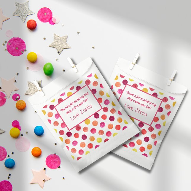 Papel Bolsa de Favor del Día del Aniversario del Punto d (Pink Yellow Birthday Party Favor Bags)