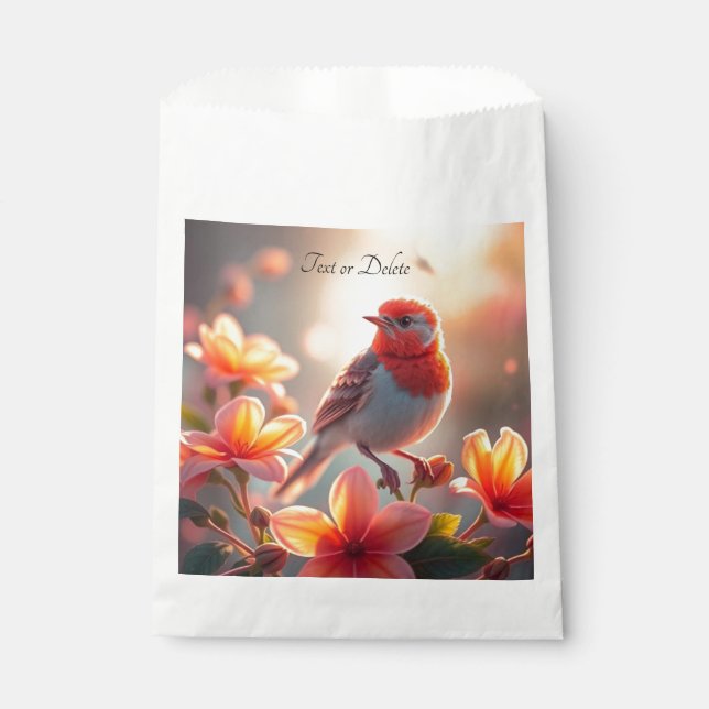 Papel Bolsa de Favor Floral de Pájaro Naranja (Anverso)