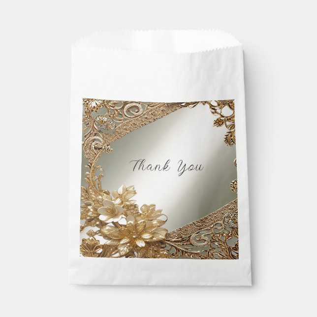 Papel Bolsa de Favor Floral Ornate de Oro Moderno (Anverso)