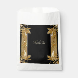 Papel Bolsa de Favor Floral Ornate de Oro Negro