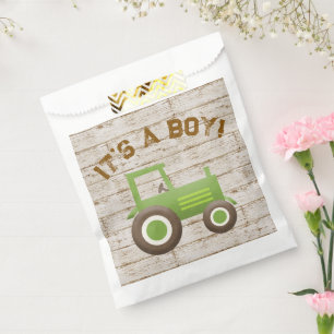 Papel Bolsa de Favor para Baby Shower de Tractor Verde