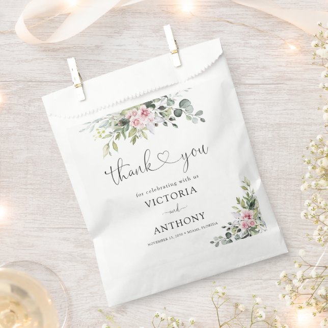 Papel Bolsa de Favor para Boda de Greenery Rosado (Cortado)