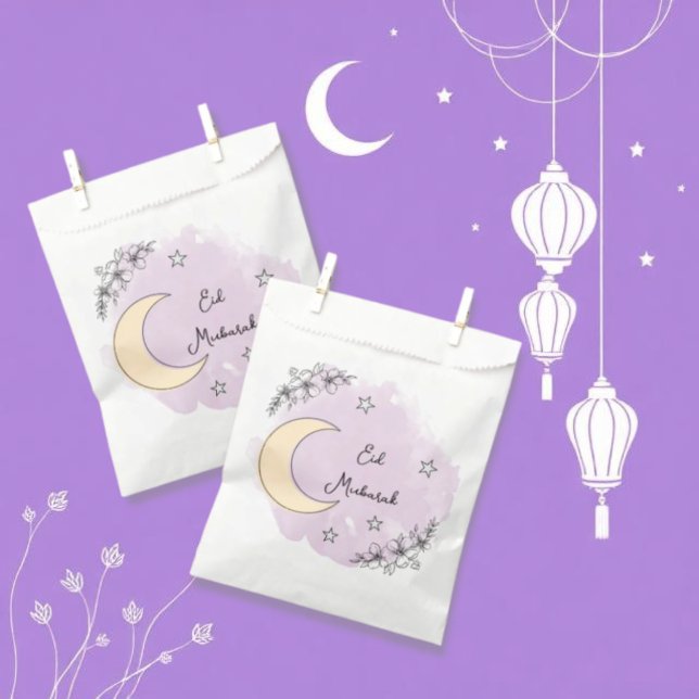 Papel Bolsa de Favor Personalizada de Lavanda Eid Mubara (Subido por el creador)