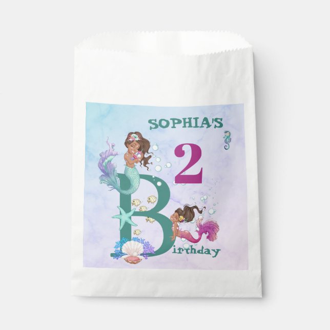 Papel Bolsa de Favor Pink Personal Cute Azul de Sirena (Anverso)