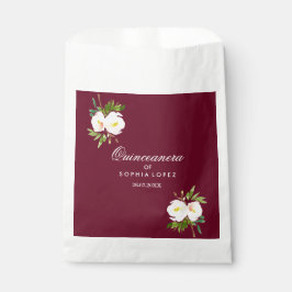 Papel Bolsa de Favor Quinceanera con Floral Borgoña Eleg