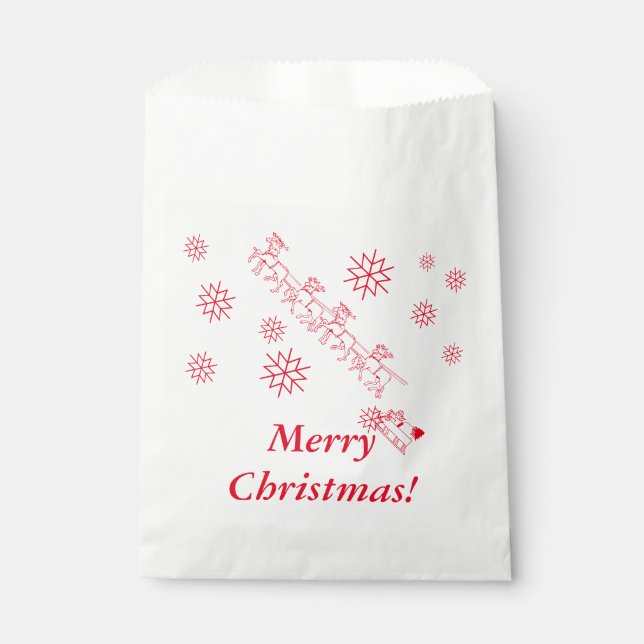 Papel Bolsa de Favor - Santa y Sleigh en Nieve (Anverso)