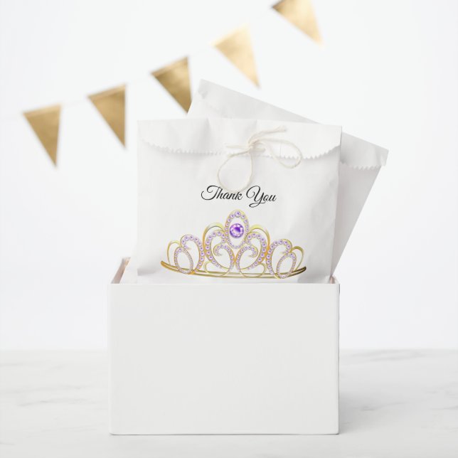 Papel Bolsa de Favor Tiara para Quinceañera Gold (Fiesta)