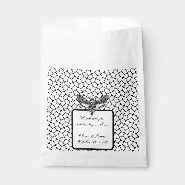 Papel Bolsa de favores de boda gótica Moth & Lace Negro  (Anverso)