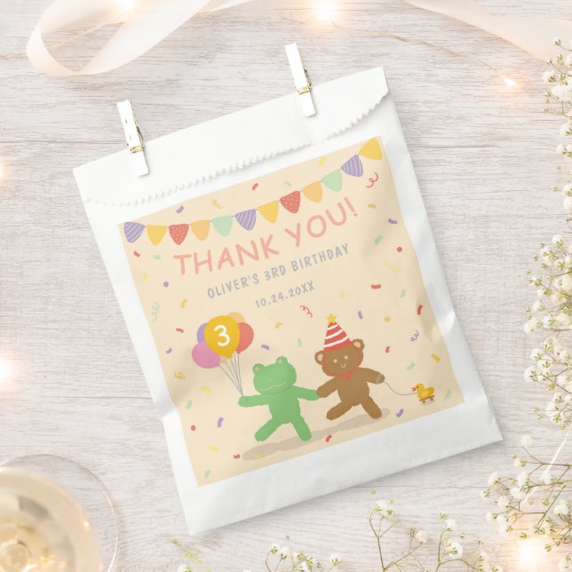 Papel Bolsa de favores de cumpleaños de rana y oso (Cortado)
