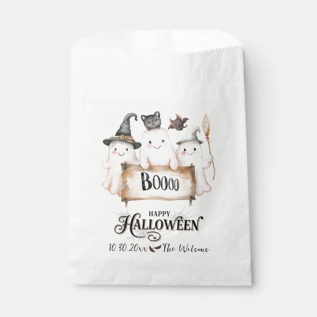 Papel Bolsa de Favores de Halloween Adorable con Calabaz (Anverso)